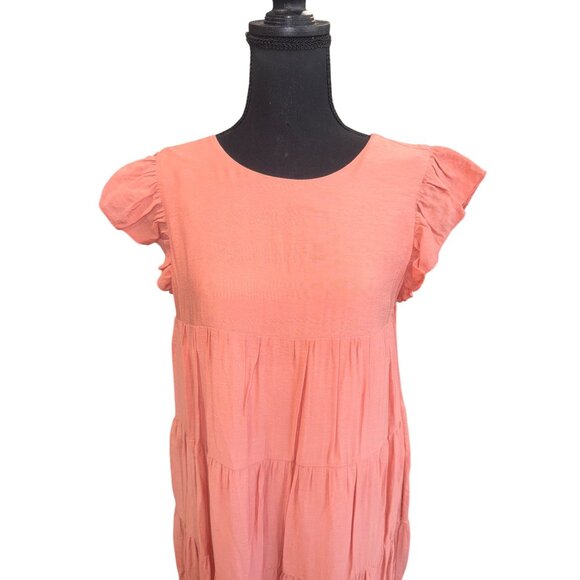 La Ven Coral Tiered Ruffle Sleeve Maxi Dress Back Tie M Cottage Core County Farm - Picture 6 of 11